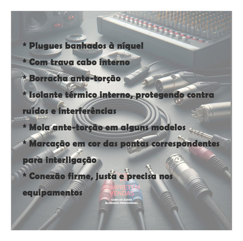 Cabo De Áudio Y P10 Fêmea Rca Macho Duplo Blindado 10 Metros