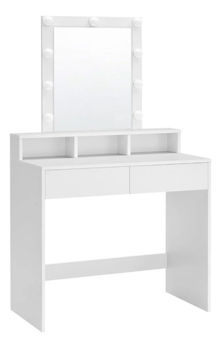 Tocador Con Espejo Y Luces Led Brillo Ajustable Bossa Amelie Color Blanco