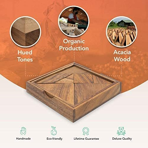 Tangram De Madera: Rompecabezas De Madera 3d Hecho A Mano De