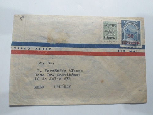 Ecuador Sobre Sellos Revalorizados 1951 A Uruguay