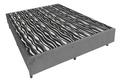 Cama Box Casal 1,38x1,88x0,34 Com 9 Pezinhos De Madeira Cor Cinza
