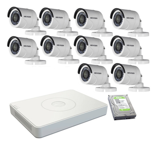 Kit De Seguridad Hikvision Dvr 16 + Disco + 10 Cámaras 2 Mp