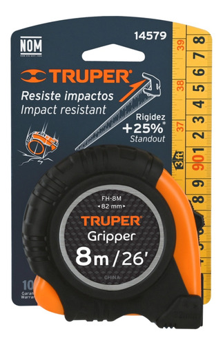 Wincha Cinta Métrica Gripper 8 Metros Contra Impactos Truper