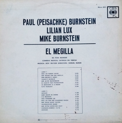 P Burstein L Lux M Burstein El Megilla Itzik Manger Lp (Usado)