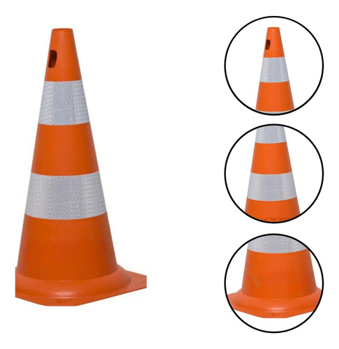 Kit 2 Cone Sinalização Refletivo Flexível Emborrachado 75cm Cor Laranja/branco