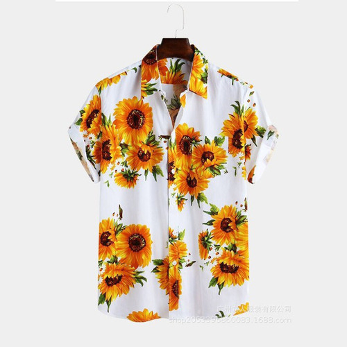 Camisa Ajustada De Manga Corta Con Estampado De Girasoles