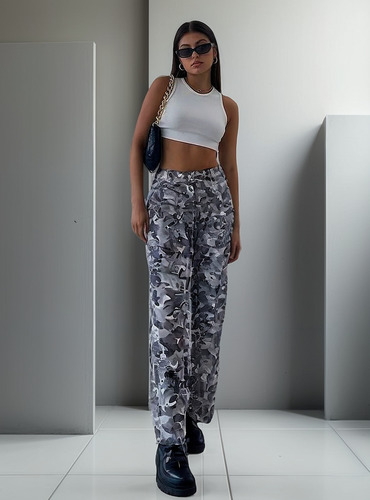 Jean Camuflado Mujer Pantalon Para Dama Wide Leg Tiro Alto