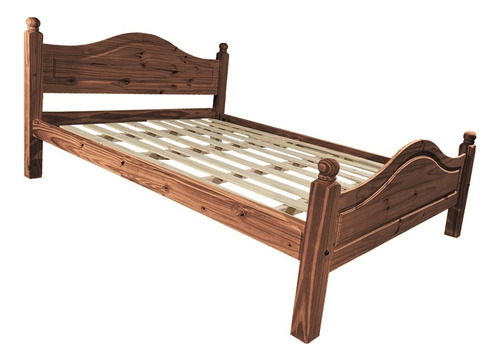 Cama Pino Macizo 2 Plazas Y Media Sari 1,4 X 1,9 Metros Color Cedro