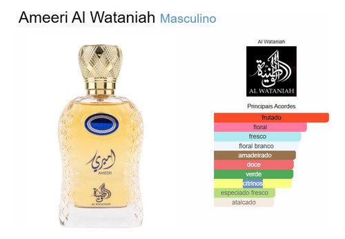 Perfume Árabe Al Wataniah Ameeri 100ml Edp Masculino