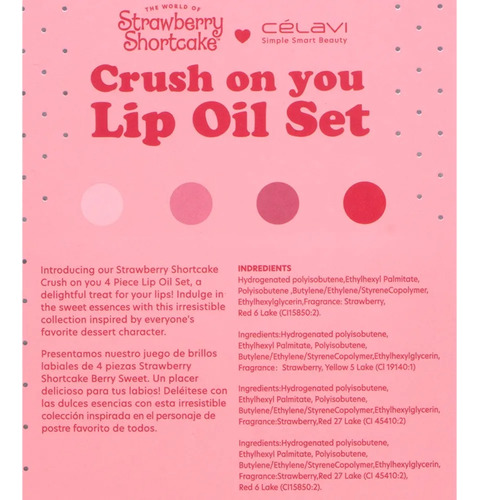 Set Gloss Lip Oil Para Labios Strawberry Shortcake Célavi Rosa Traslucido