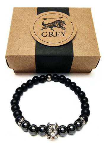Pulsera De Hombre Con Hematite + Dije Bulldog