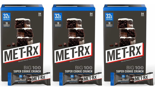 Pack 12x Barra 32g Proteína Met-rx Big100 Super Cookie Crunc