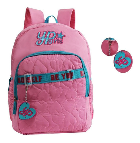 Mochila Feminina Love Coração Juvenil Yepp Costas Preta Gran Cor Rosa Desenho do tecido Liso