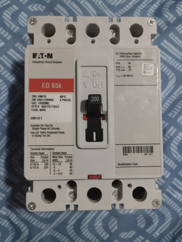 Breaker 3x200amp Ed3200l Eaton