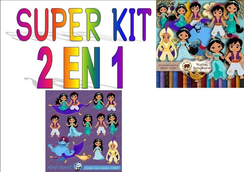 Kit Imprimible Jazmin Aladdin Clipart Fondos Combo X2