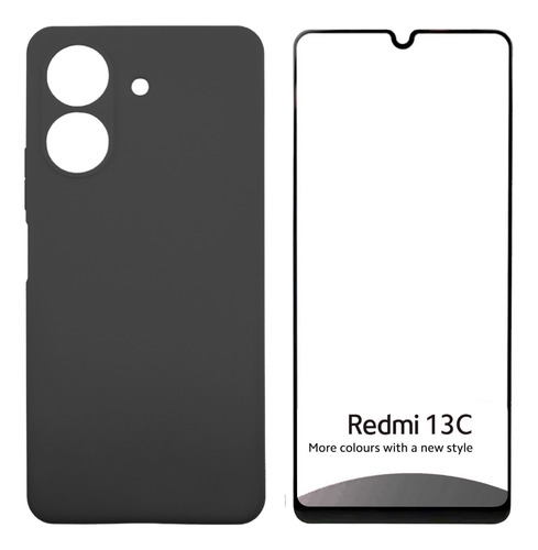 Pelicula E Capa Aveludada Celular Redmi 13c Silicone Premium
