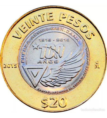 1 Moneda De 20 Pesos De Fuerza Aerea Mexicana Circula Escasa (Usado)