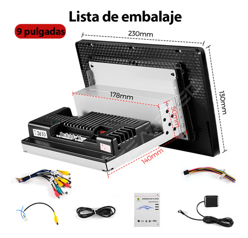 Gearelec Autoestéreo 1 Din 9 Pulgadas 4+32gb Estéreo Pantalla Carplay Android Auto Wifi Bluetooth Gps Fm Con Cámara Arnés Rca Usb Admite Subwoofer Y Amplificador