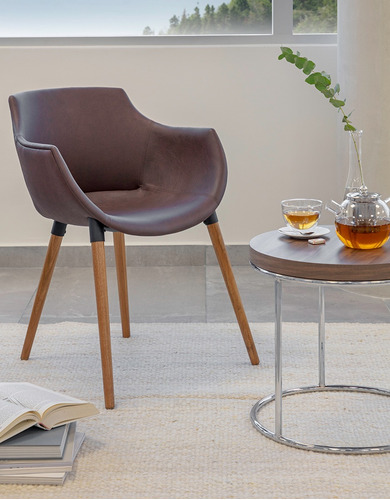 Imagen 3 de 7 de Silla Frida Eames Tapizada En Lino O Ecocuero Nordica Patas De Madera Lustrada - Garantia Oficial 12 Meses