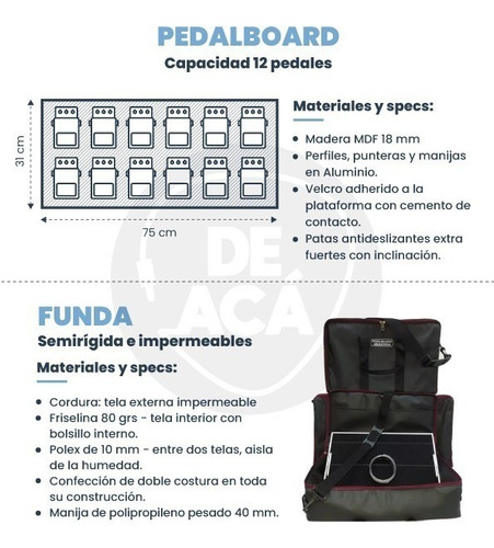 Imagen 2 de 10 de Pedalboard 75x31cm Funda Estuche + Adhesivo Para 12 Pedales