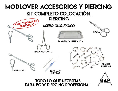 Kit Colocacion Piercing Completo Pinzas Envio Gratis!