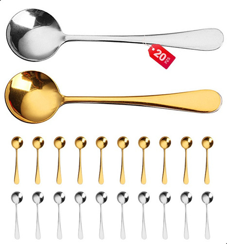 20pzs Cucharas De Café Cocinar Acero Inoxidable Oro/plata