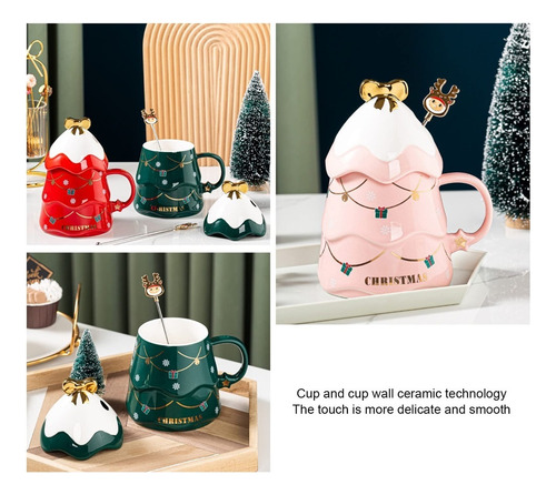 Taza De Cerámica En Forma De Árbol De Navidad Con Tapa