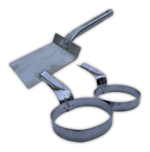 Set Espátula + 2 Moldes Para Huevo Frito - Acero Inoxidable