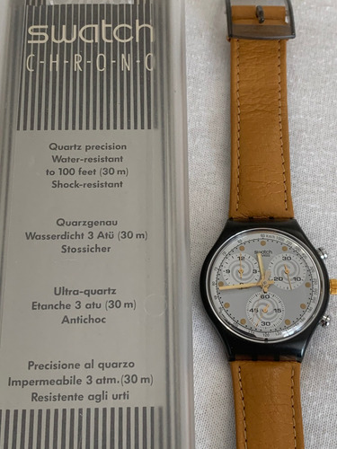 Relogio Swatch Scm101. Cronografico. Ano 1992, Sem Uso.couro