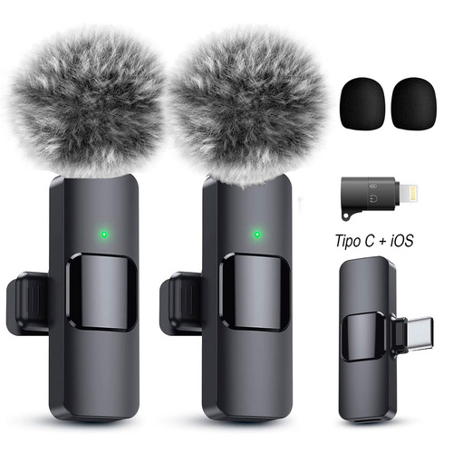 Micrófonos Inalámbricos de Solapa Para Celular Tipo C Y iPhone ipad Color Negro con Filtros Antipop