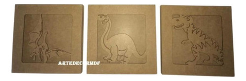 Kit 3 Quadros Dinossauro 3d Porta Maternidade Mdf Cru