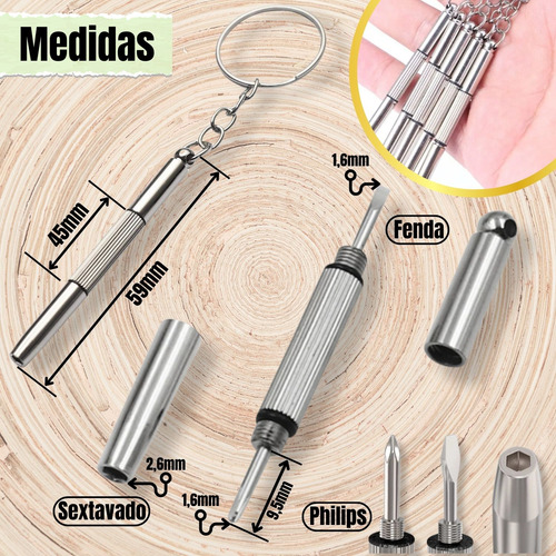 Kit 120 Chaveiro Multifuncional 3 Em 1 Chave Fenda Philips
