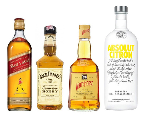 Kit Jack Daniels Honey + Red Label + White Horse + Absolut