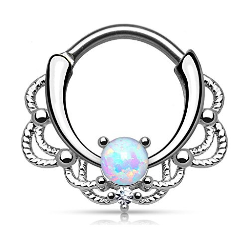 Aros - 1pc Lacey Single Opal Septum Clicker Surgical Steel 1