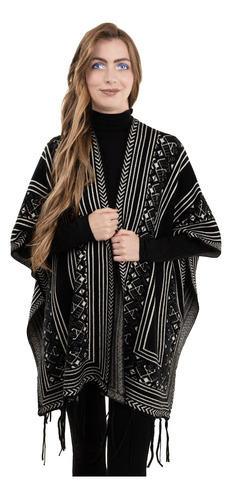 Poncho Capa Chal Largo Flecos Tejido Suave Tribal Boho Chic.