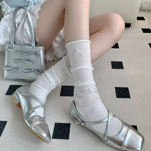 Calcetines Largos De Verano Para Mujer, Medias Con Lazo, Cal
