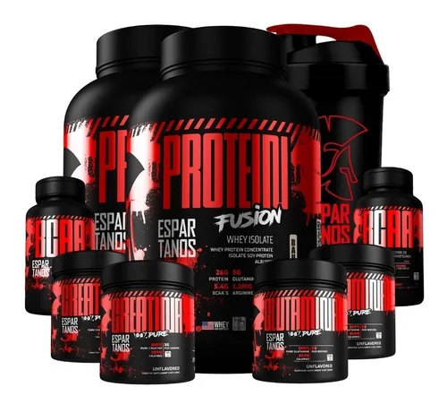 Kit 2x Whey Fusion + 2x Bcaa + 2x Crea + 2x Glutamina + Copo Sabor Chocolate c/ Morango