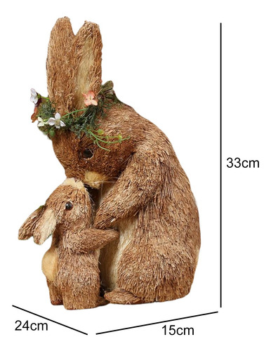 Encantadora Paja Conejo De Pascua Estatuilla Arte 24x15x33cm