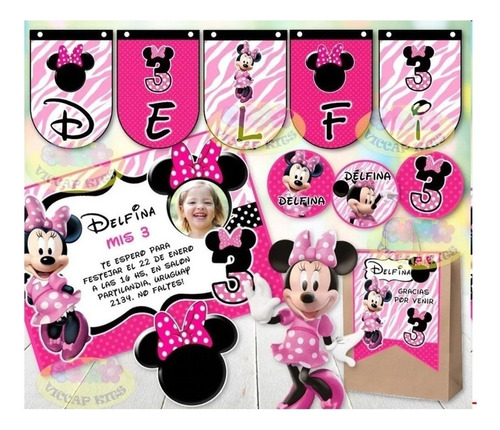 Kit Imprimible Minnie Rosa Orejas C/ Candy Bar 100% Editable