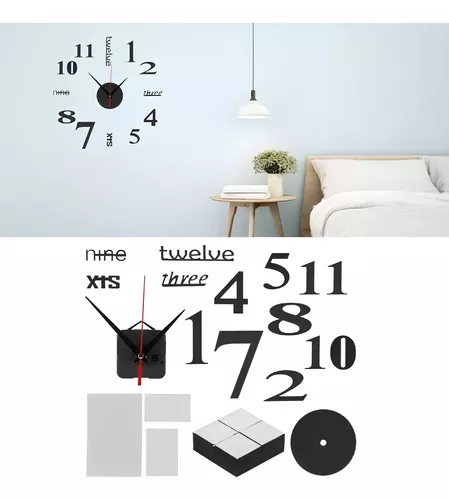 Reloj Pared Decorativo Moderno 3d Adhesivo Sala Cocina