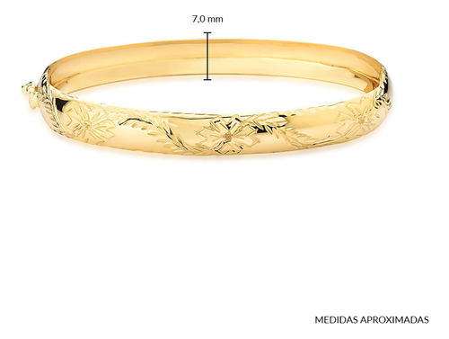 Bracelete Flower Com Aro Abaulado De 7.0mm Em Ouro 18k 18,0