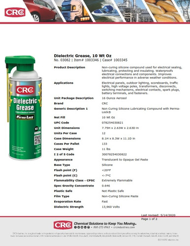 Grasa Dielectrica Crc Industries 3082 283gr