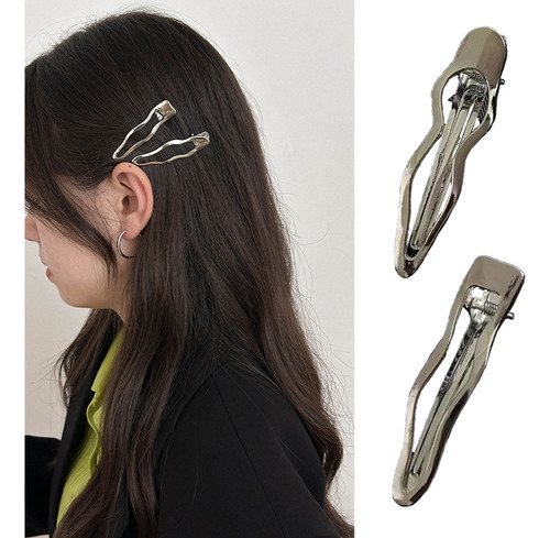 Pinza Para El Pelo (t2) Con Línea De Metal, Elegante, Broche