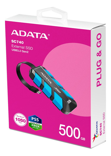 Ssd Externo Adata Sc740 500gb Portatil Usb 3.2 Gen 2 Tipo C Azul