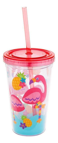 Copo Com Canudo 350ml Flamingo Stephen Joseph