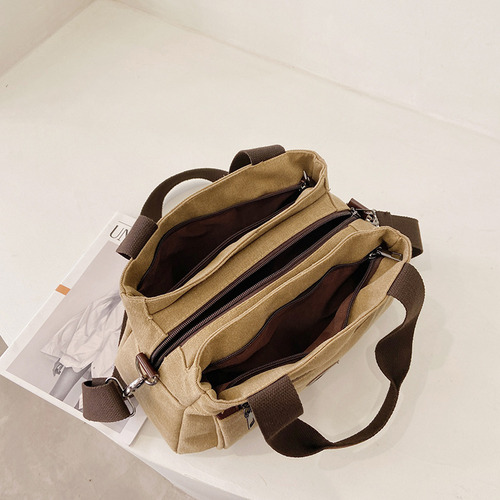 Canvas Handbag Multi-pocket Large Capacity Solid Color