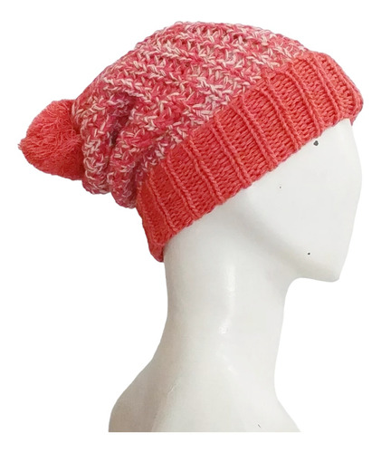 Gorro Lana Jaspeado Pompón Coral