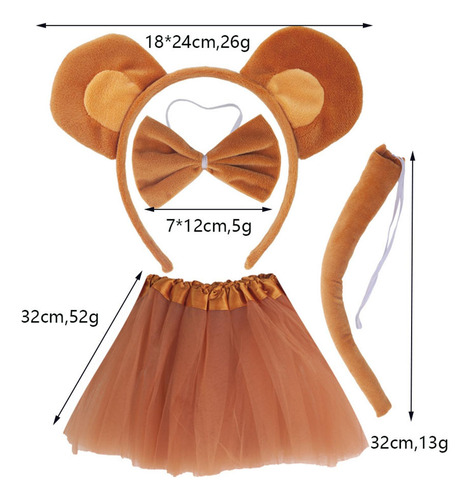 Diadema Con Orejas De Mono, Pajarita, Tutú Y Cola, Orejas