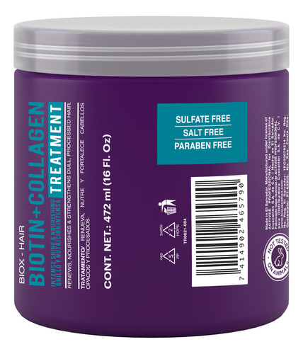 Tratamiento Capilar Activee Professional Biotin+Colagena Renueva Nutre y Fortalece Cabellos Opacos y Procesados Libre de Sal