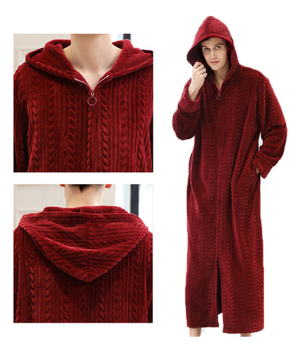 C -albornoz Con Capucha Y Cremallera, Camisón De Franela,